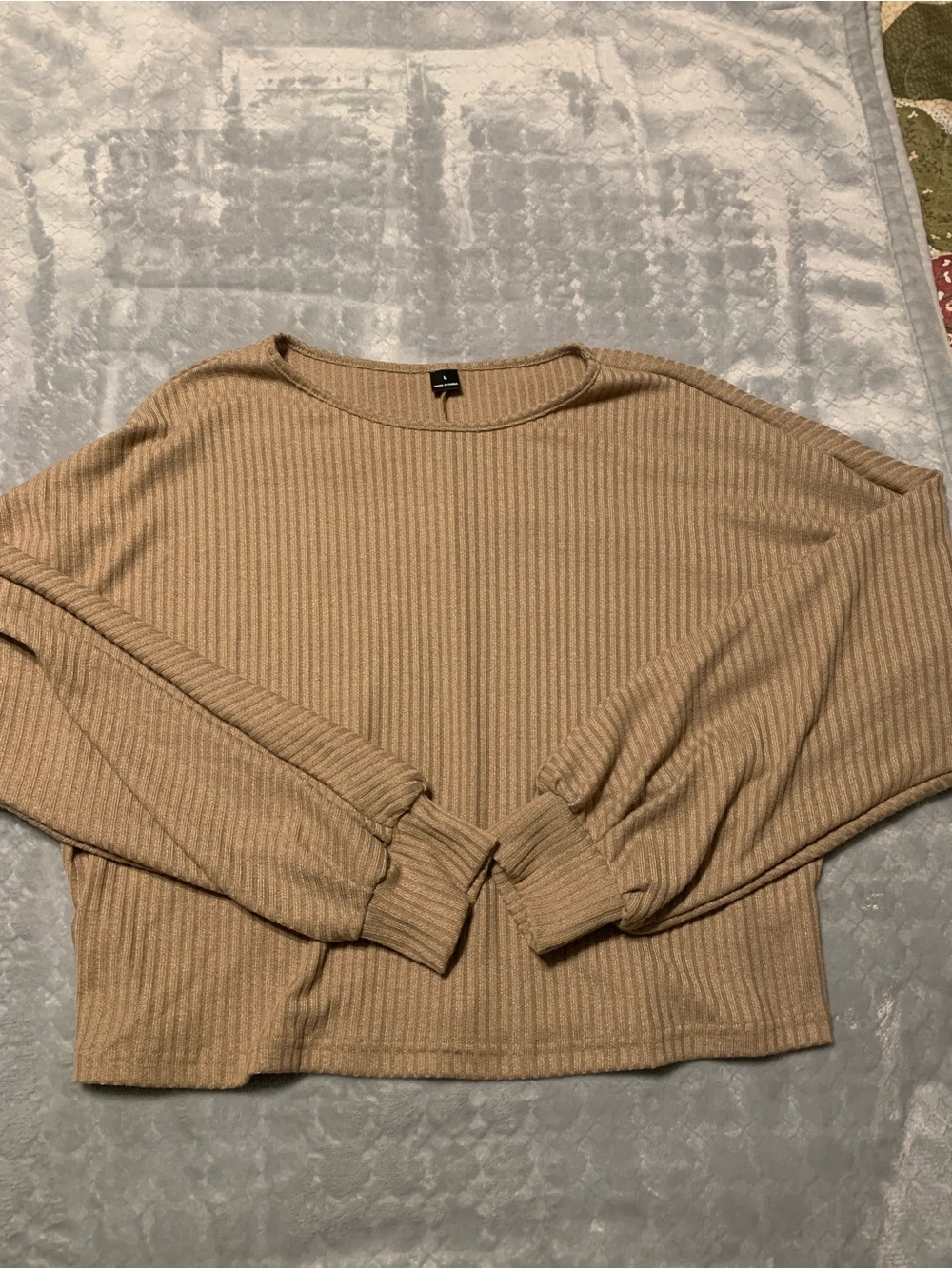 SHEIN Ribbed Cropped Long Sleeve Top - Brown